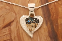 Calvin Begay Starry Night at the Pueblo Sterling Silver Heart Pendant